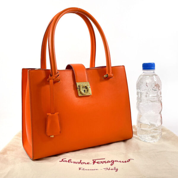 n3123273 2 Salvatore Ferragamo Gancini Handbag Leather Orange