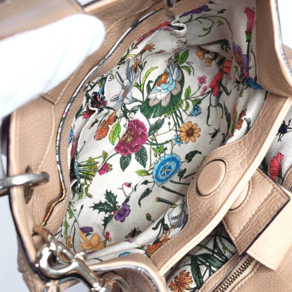 n4034208 9 Gucci Bamboo 2Way 50th Anniversary Flora Handbag Leather Beige