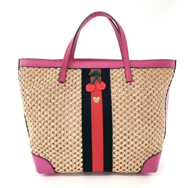 n4044349 1 Gucci Cherry Line Handbag Raffia Leather Beige