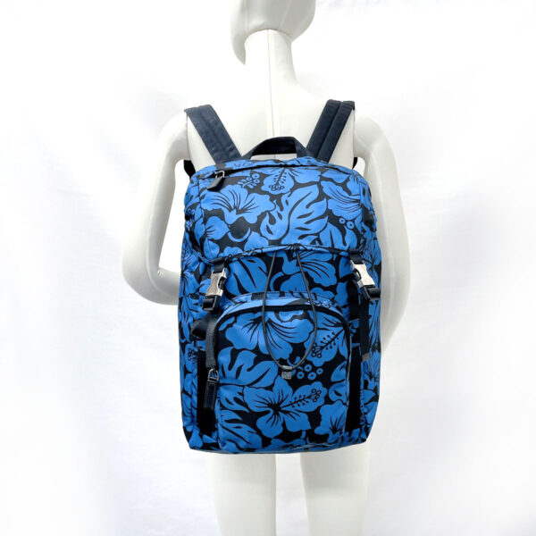 n4075096 12 Prada Hibiscus Pattern Backpack Nylon Blue