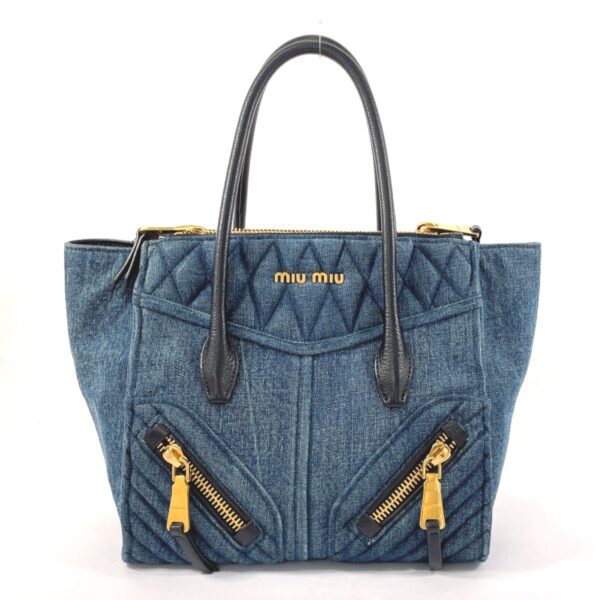 n4075230 1 Miu Miu Biker Handbag Denim Leather Blue