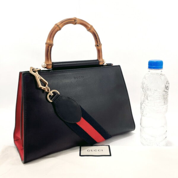 o3082010 3 Gucci Bamboo Nymfair Handbag Leather Black