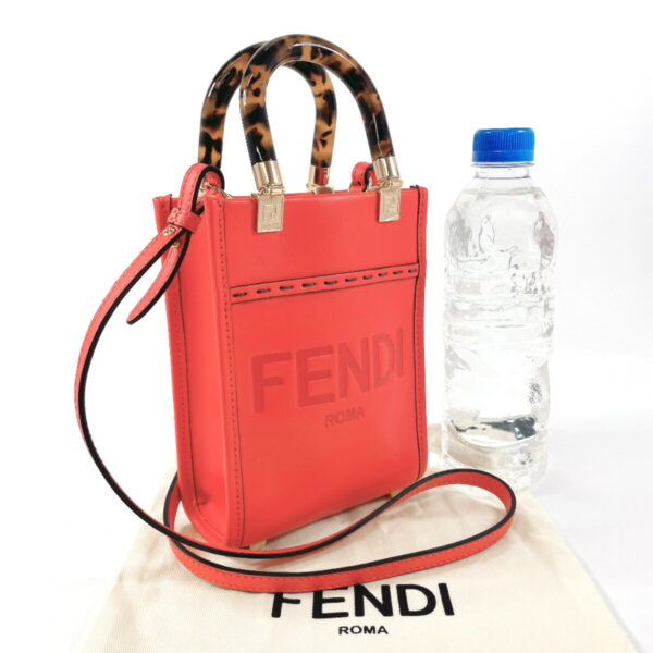 o3123483 2 Fendi Sunshine Shopper Mini 2Way Shoulder Bag Leather Red