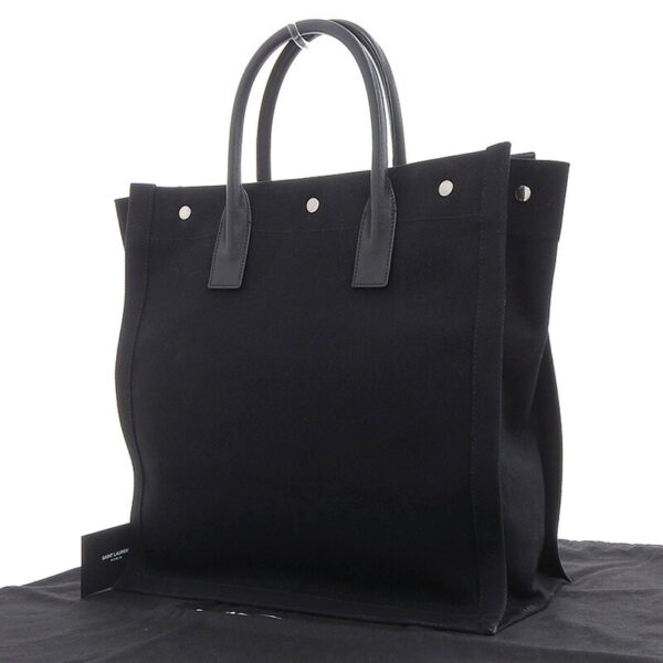 ob1333 2 Saint Laurent Rive Gauche Tote Bag Canvas Leather Black