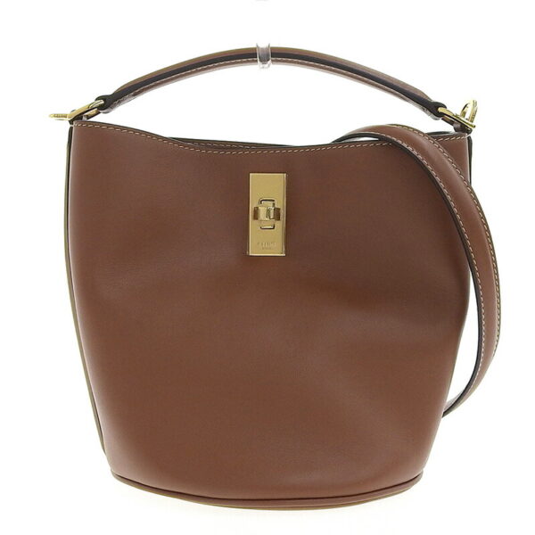 ob1398 1 Celine Teen Bucket 16 2WAY Leather Shoulder Bag Tan Brown