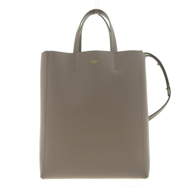 ob1399 1 Celine Vertical Cabas Small 2WAY Leather Tote Shoulder Bag Beige