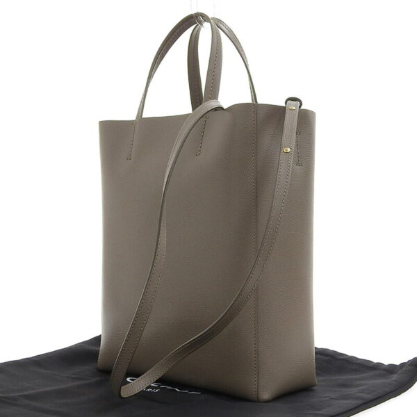 ob1399 2 Celine Vertical Cabas Small 2WAY Leather Tote Shoulder Bag Beige