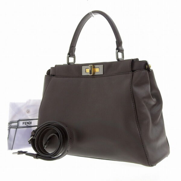 ob1463 2 Fendi Peekaboo 2WAY Handbag Leather Brown