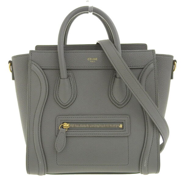 ob1508 1 Celine Luggage Nano 2WAY Leather Shopper Shoulder Bag Gray