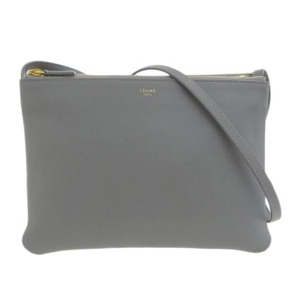 ob1512 1 Celine Trio Large Leather Shoulder Bag Gray