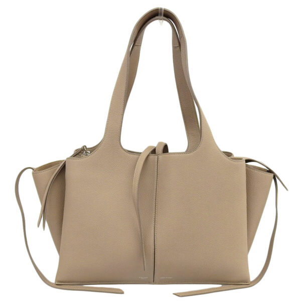 ob1536 1 Celine Trifold Leather Tote Handbag Beige