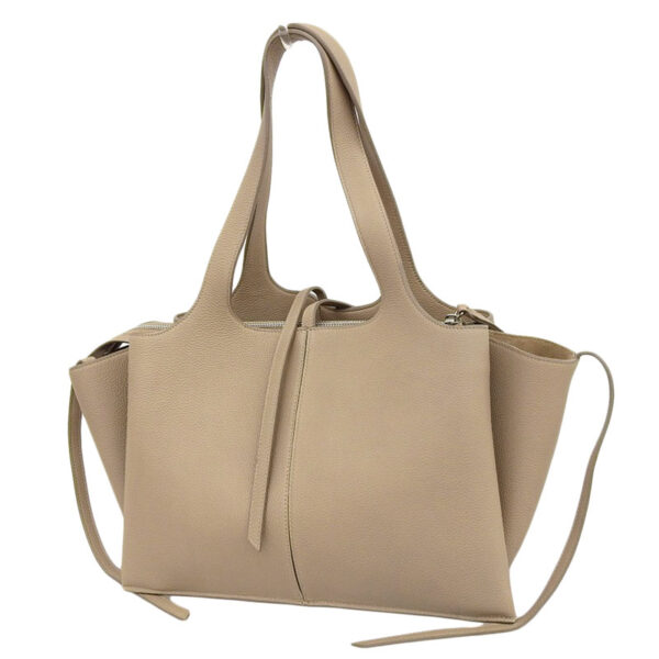 ob1536 2 Celine Trifold Leather Tote Handbag Beige