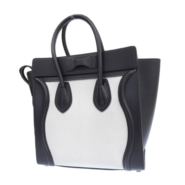 ob1542 2 Celine Luggage Micro Leather Shopper Handbag Black White