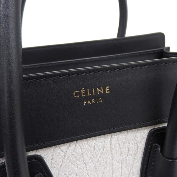 ob1542 7 Celine Luggage Micro Leather Shopper Handbag Black White