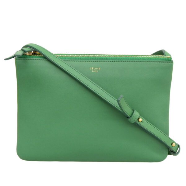 ob1547 1 Celine Trio Leather Pochette Shoulder Bag Green