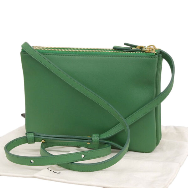 ob1547 2 Celine Trio Leather Pochette Shoulder Bag Green