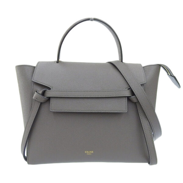 ob1558 1 Celine Micro Belt 2WAY Leather Handbag Shoulder Bag Gray