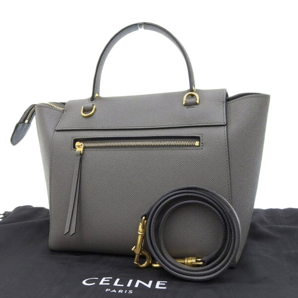 ob1558 2 Celine Micro Belt 2WAY Leather Handbag Shoulder Bag Gray