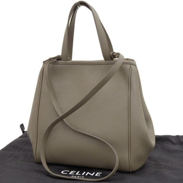 ob1576 2 Celine Fold Cover 2WAY Leather Handbag Shoulder Bag Greige