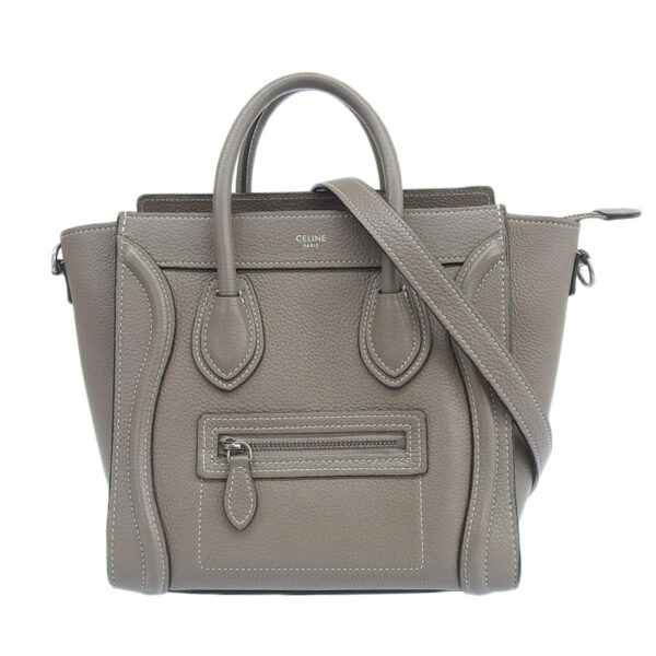 ob1579 1 Celine Luggage Nano 2WAY Leather Shopper Shoulder Bag Greige