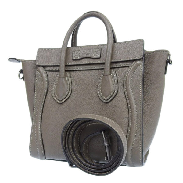 ob1579 2 Celine Luggage Nano 2WAY Leather Shopper Shoulder Bag Greige