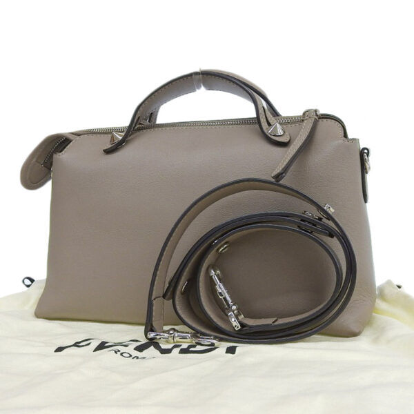 ob1582 2 Fendi Visible Medium 2WAY Handbag Leather Greige