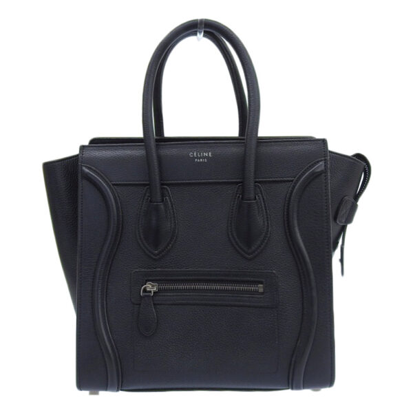 ob1593 1 Celine Luggage Micro Leather Shopper Handbag Black