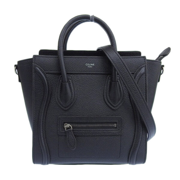 ob1596 1 Celine Luggage Nano 2WAY Leather Shopper Shoulder Bag Black