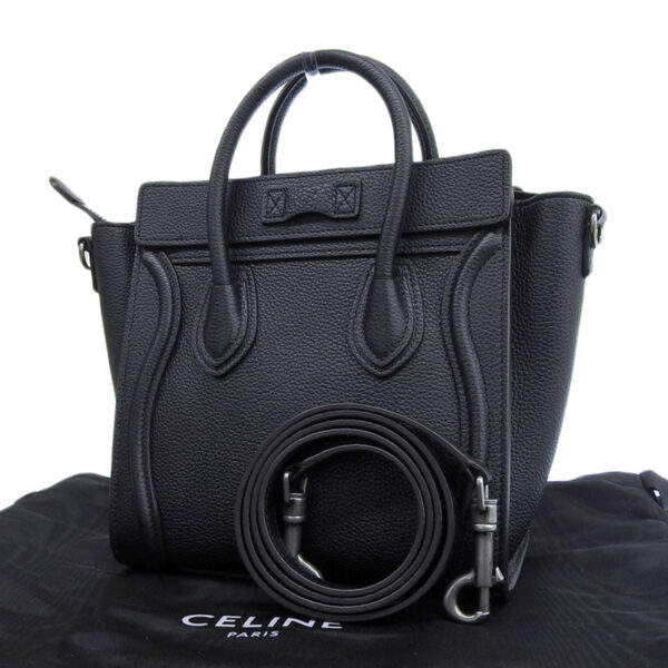 ob1596 2 Celine Luggage Nano 2WAY Leather Shopper Shoulder Bag Black