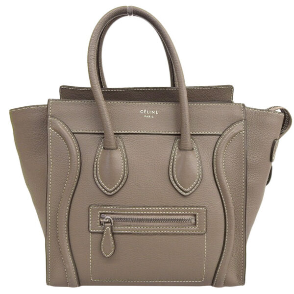 ob1604 1 Celine Luggage Micro Leather Shopper Handbag Greige