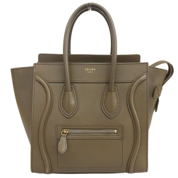 ob1605 1 Celine Luggage Micro Leather Shopper Handbag Khaki