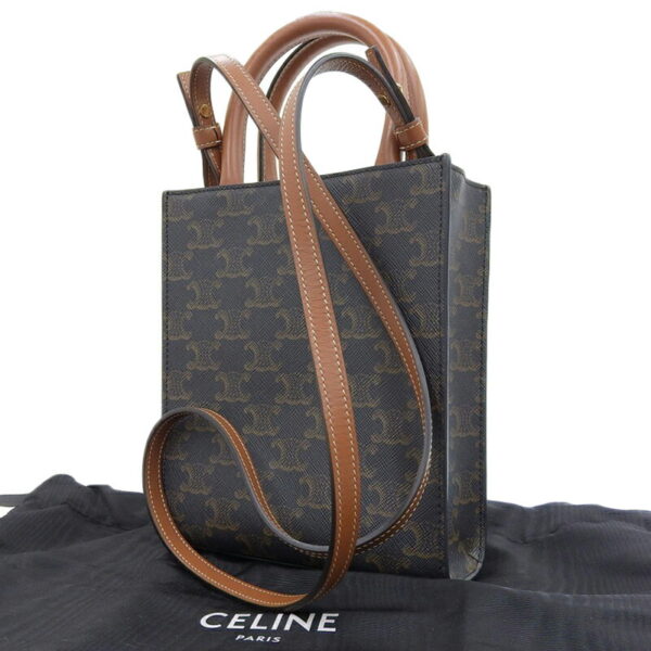 ob1618 2 Celine Mini Vertical Triomphe 2WAY Leather Handbag Shoulder Tan