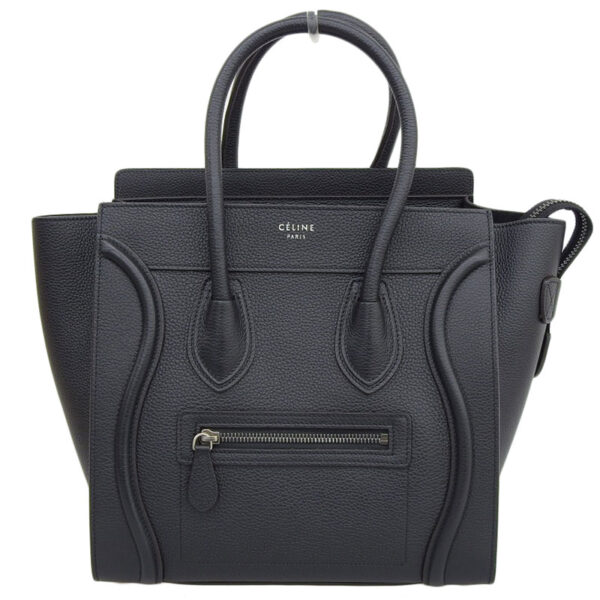 ob1636 1 Celine Luggage Micro Leather Shopper Handbag Black