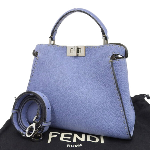 ob1685 2 Fendi Peekaboo Essential Selleria 2WAY Handbag Leather Blue