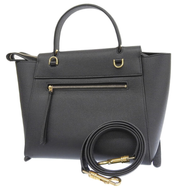 ob1691 2 Celine Belt Micro 2WAY Leather Handbag Shoulder Bag Black