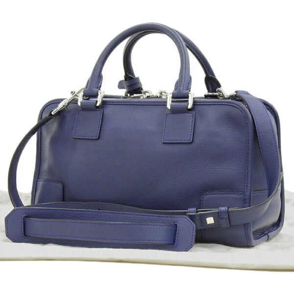 ob1712 2 Loewe Amazona 28 2WAY Handbag Leather Navy