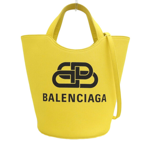 ob1719 1 Balenciaga Wave Medium 2WAY Tote Bag Canvas Yellow