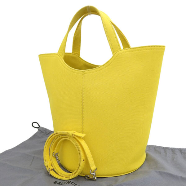 ob1719 2 Balenciaga Wave Medium 2WAY Tote Bag Canvas Yellow