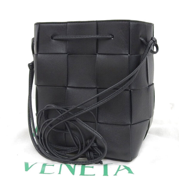 ob1728 2 Bottega Veneta Intrecciato Small Cassette Bucket Bag Leather Black