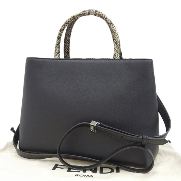 ob1730 2 Fendi Petit Toujours 2WAY Handbag Leather Black Python