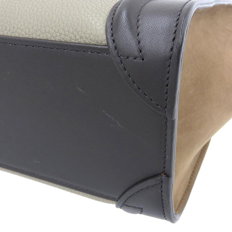 Celine Luggage Nano 2WAY Leather Shopper Handbag Shoulder Bag Black Greige Brown - Image 3