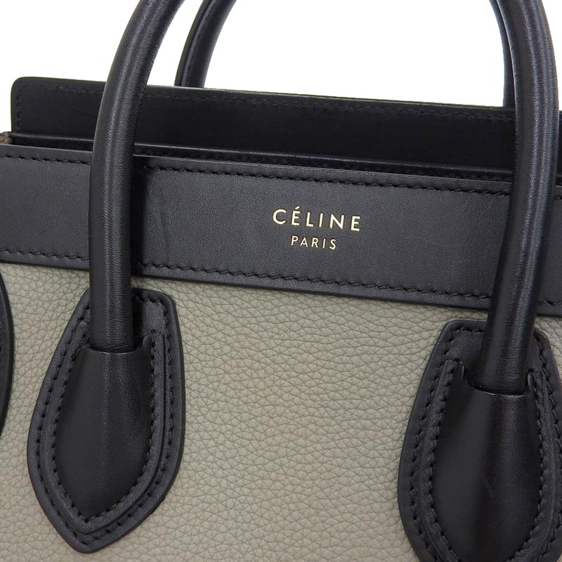 Celine Luggage Nano 2WAY Leather Shopper Handbag Shoulder Bag Black Greige Brown - Image 6