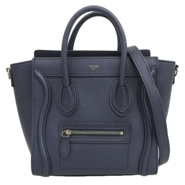 ob1763 1 Celine Luggage Nano 2WAY Leather Shopper Shoulder Bag Navy