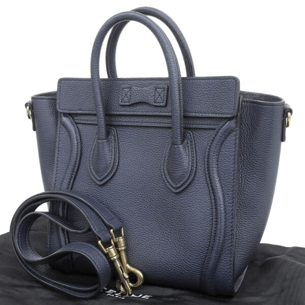 ob1763 2 Celine Luggage Nano 2WAY Leather Shopper Shoulder Bag Navy