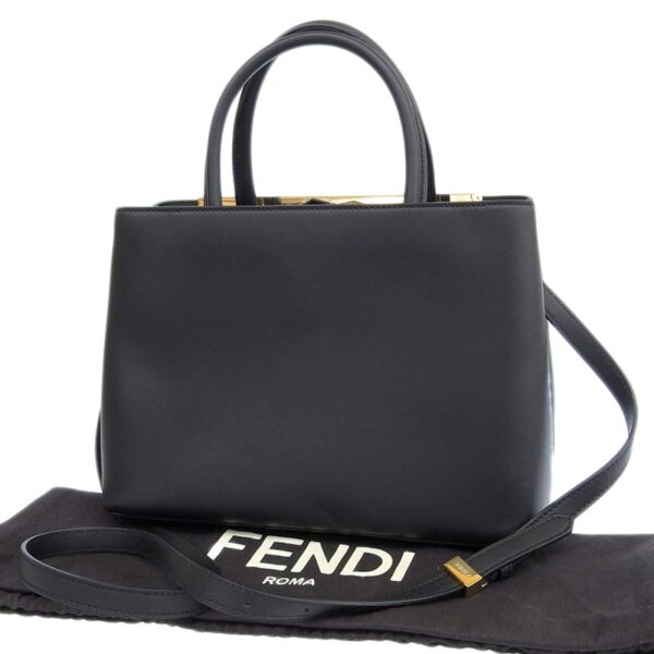 ob1774 2 Fendi Petit Toujours Monster 2WAY Handbag Leather Black