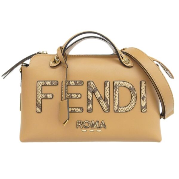 ob1775 1 Fendi Visible Medium 2WAY Handbag Leather Python Beige