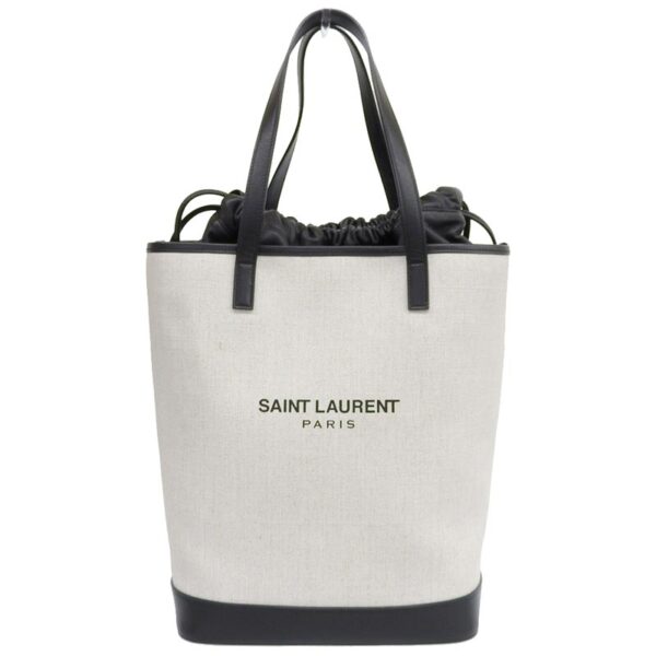 ob1786 1 Saint Laurent Teddy Tote Bag Canvas Leather Natural Black