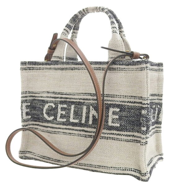 ob1797 2 Celine Hippo Small Canvas Leather Bag White Black