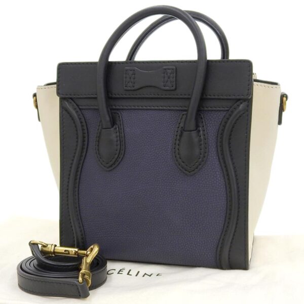 ob1798 2 Celine Luggage Nano 2WAY Leather Shopper Bag Blue Black White