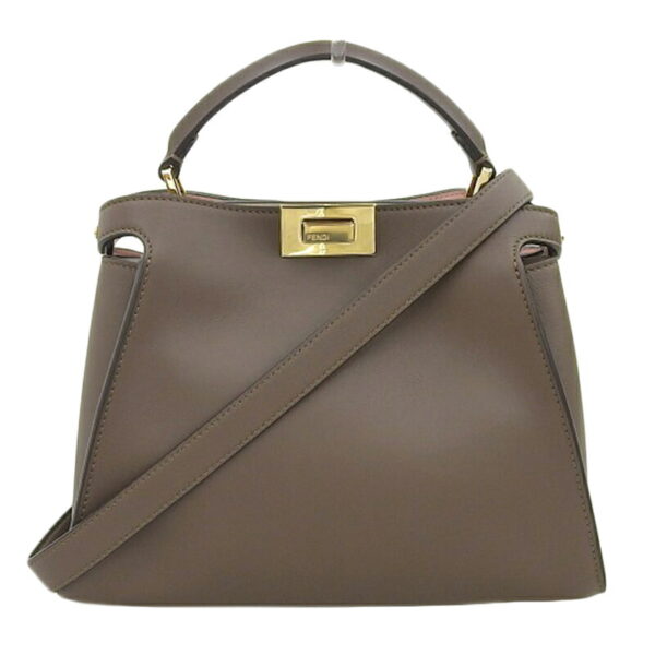 ob1813 1 Fendi Peekaboo Essential 2WAY Handbag Leather Brown